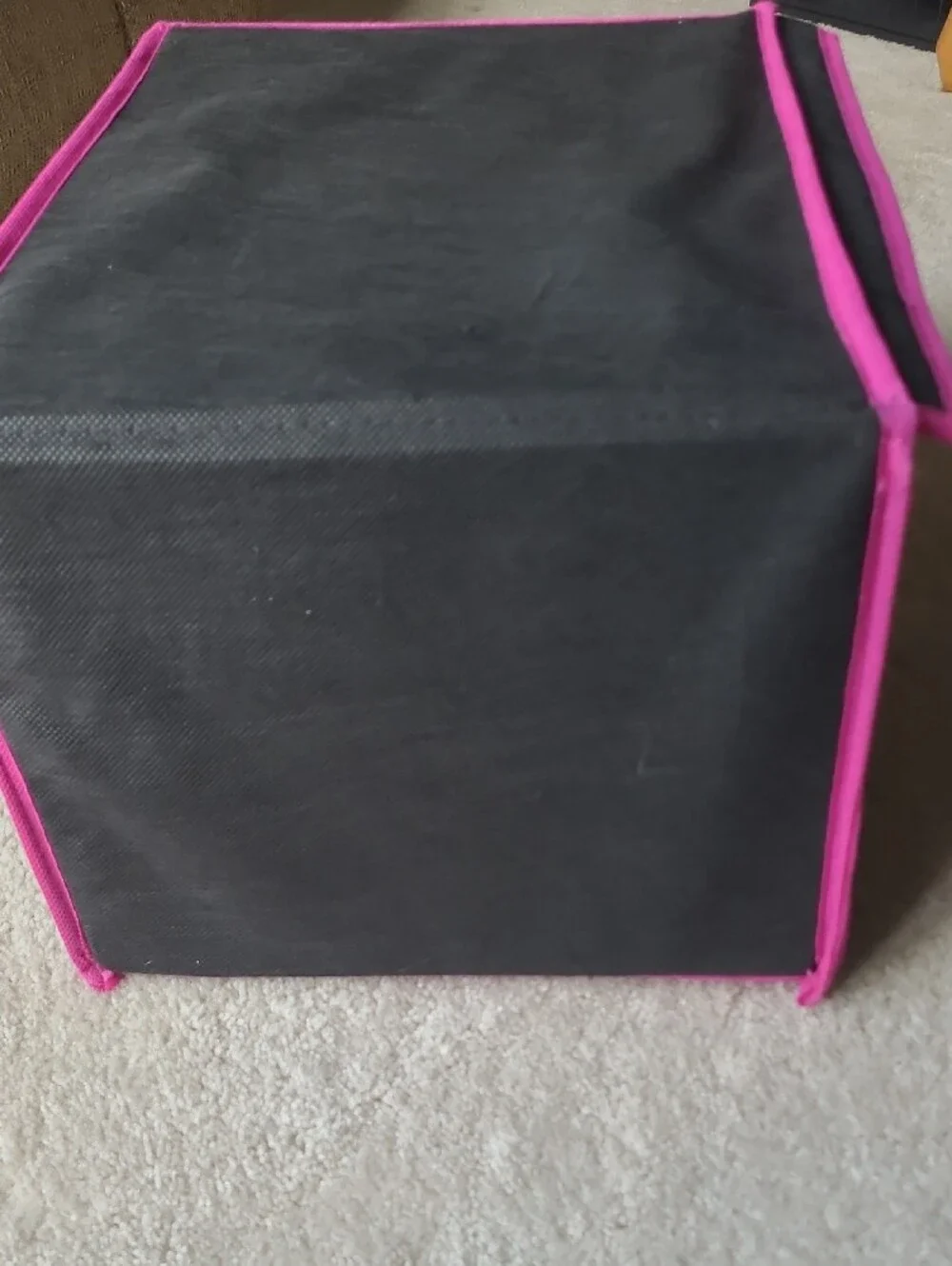 Black and Pink Fabric Storage Box with Attached Lid